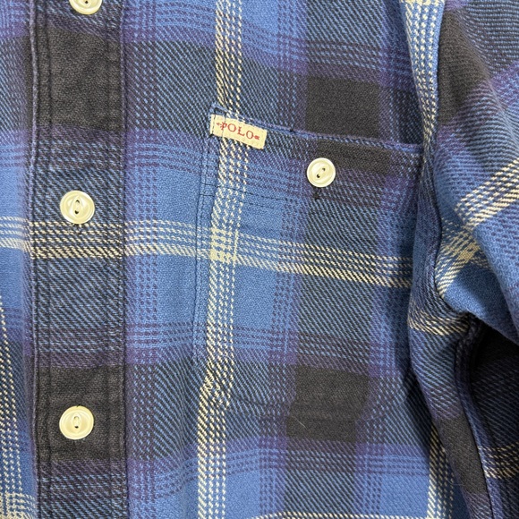 Polo Ralph Lauren Blue Plaid Flannel Shirt Small S Button Front Workwear Western - Picture 3 of 6